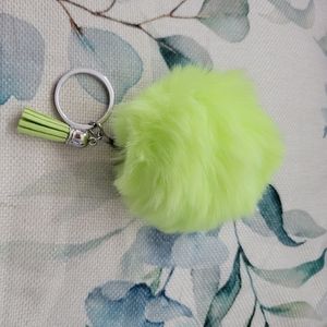 Neon yellow poof keychain